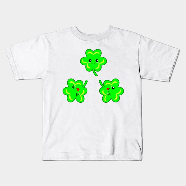 Cute & Kawaii Shamrocks St. Patrick's Day Kids T-Shirt by KAWAII OMISE